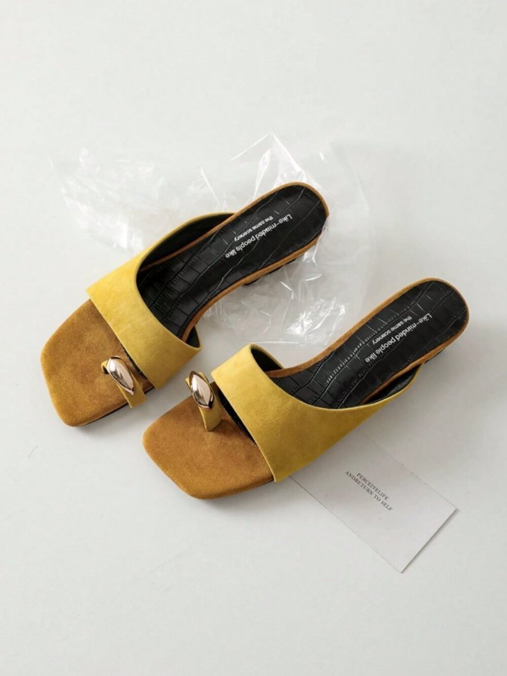 Yellow Women's French Open Toe Mule Sandals - Picture 3 of 6